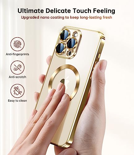 Waldeng for iPhone 14 Pro Case with Integrated Camera Lens Protector, [Compatible with MagSafe] [Original iPhone Exterior], Crystal Clear Case for iPhone 14 Pro 6.1", Gold