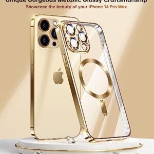 Waldeng for iPhone 14 Pro Case with Integrated Camera Lens Protector, [Compatible with MagSafe] [Original iPhone Exterior], Crystal Clear Case for iPhone 14 Pro 6.1", Gold