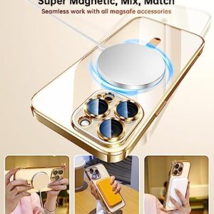 Waldeng for iPhone 14 Pro Case with Integrated Camera Lens Protector, [Compatible with MagSafe] [Original iPhone Exterior], Crystal Clear Case for iPhone 14 Pro 6.1", Gold