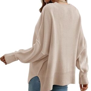 Women's 2023 Fall Sweaters Trendy Long Sleeve Lace V Neck Color Block Striped Sweater Winter Oversized Pullover Knitted Tops