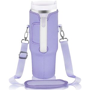 orijoy water bottle carrier bag holder for stanley 40/30 oz tumbler cup accessories, neoprene pouch sleeve with adjustable crossbody strap, purple