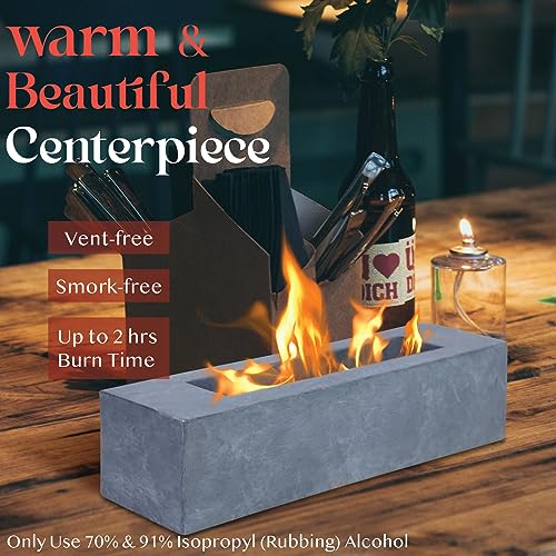 Large Rectangle Tabletop Fire Pit - Portable Bioethanol Fuel Concrete Smokeless Fire Bowl Table Top Firepit - Tabletop Fireplace - Rubbing Alcohol Smores Maker Personal Fireplace for Indoor Outdoor