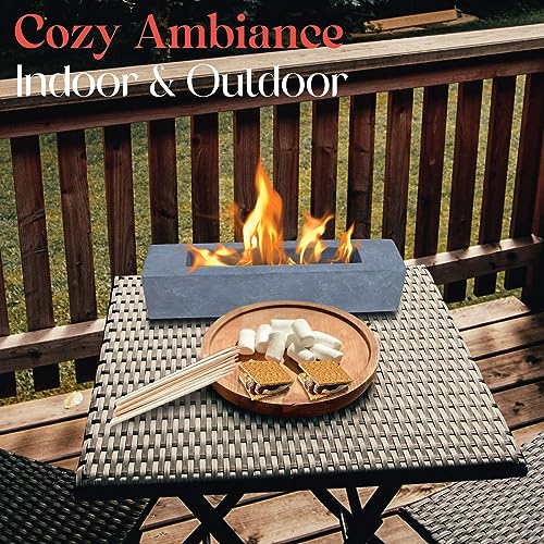 Large Rectangle Tabletop Fire Pit - Portable Bioethanol Fuel Concrete Smokeless Fire Bowl Table Top Firepit - Tabletop Fireplace - Rubbing Alcohol Smores Maker Personal Fireplace for Indoor Outdoor