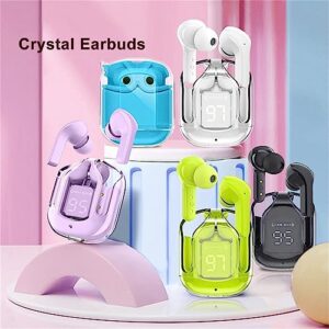 dhaonxb Crystal Earbuds,Bluetooth Headphones Noise Canceling Translucent Earphones,Mini Crystal in-Ear Earbuds LED Power Display (Black+White)