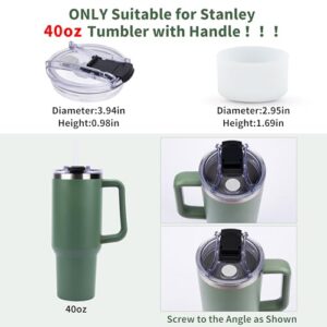 COMFORING Stanley Lid Replacement 40 oz Tumbler with Handle Stanley Adventure Quencher Cup Accessories Including Silicone Boot Sleeve and Straws (Clear)