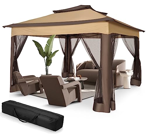 HOTEEL Pop Up Gazebo with Mosquito Netting 11x11 Canopy Instant Gazebo Tent Outdoor Gazebos for Patios Waterproof Vented Roof Screen Gazebos for Backyard, Lawn,Garden, Base 10X10, 121ft² of Shade