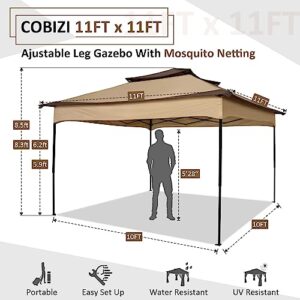 HOTEEL Pop Up Gazebo with Mosquito Netting 11x11 Canopy Instant Gazebo Tent Outdoor Gazebos for Patios Waterproof Vented Roof Screen Gazebos for Backyard, Lawn,Garden, Base 10X10, 121ft² of Shade