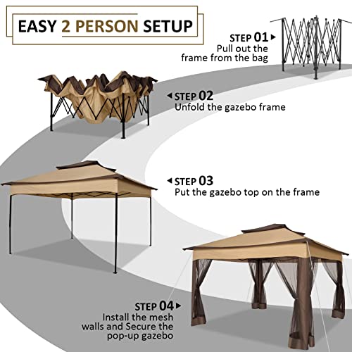 HOTEEL Pop Up Gazebo with Mosquito Netting 11x11 Canopy Instant Gazebo Tent Outdoor Gazebos for Patios Waterproof Vented Roof Screen Gazebos for Backyard, Lawn,Garden, Base 10X10, 121ft² of Shade