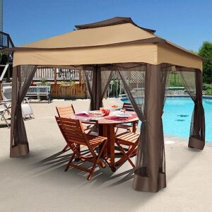 HOTEEL Pop Up Gazebo with Mosquito Netting 11x11 Canopy Instant Gazebo Tent Outdoor Gazebos for Patios Waterproof Vented Roof Screen Gazebos for Backyard, Lawn,Garden, Base 10X10, 121ft² of Shade