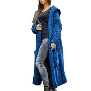 Women Casual Coat Top Winter Solid Knitted Loose Hooded Coats Long Cardigan Sweater Pocket Coat Winter Cinched Cardigan