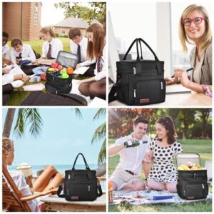 LOKASS Lunch Box for Men, 16L Double Deck Expandable Insulated Lunch box For Adults/Women Thermal Large Waterproof Leakproof Lunch Bag for Work with Shoulder Strap, Black