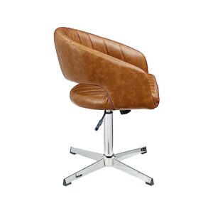 Volans Mid Century Modern Desk Chair Swivel Office Chair No Wheels, Vintage Faux Leather Swivel Desk Chair with Hollow Breathable Back for Small Spaces, Home Office,1 Pcs Brown