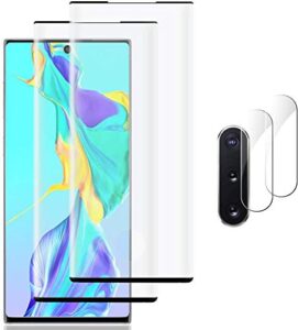 [2+2 pack] galaxy note 10 plus screen protector include 2 pack tempered glass screen protector +2 pack tempered glass camera lens protector,3d curved,hd clear for samsung galaxy note 10 plus