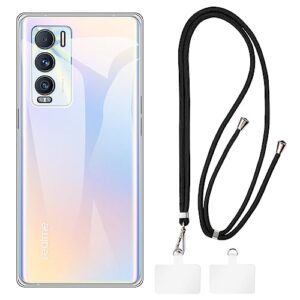 shantime oppo realme gt master explorer edition case + universal mobile phone lanyards, neck/crossbody soft strap silicone tpu cover bumper shell for oppo realme gt river (6.55”)