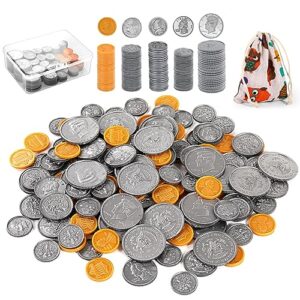 Quiet Flower Learning Pretend Play Coin, Copy Pretend Coins Toys for Kids, Prop Fake Coins and Banking Play Toys Set(200pcs)