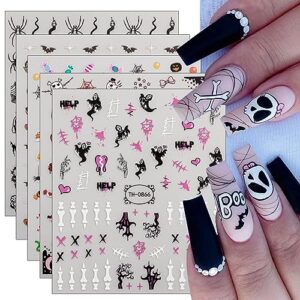 jmeowio 9 sheets halloween nail art stickers decals self-adhesive pegatinas uñas skull ghost spider web bat nail supplies nail art design decoration accessories