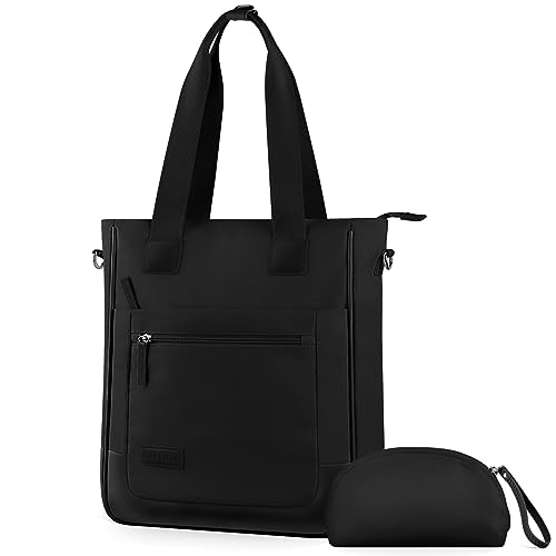 ETRONIK Tote Bag for Women, Canvas Tote Bag with Pockets, Compartments and Zipper for Work, School, Casual, Black