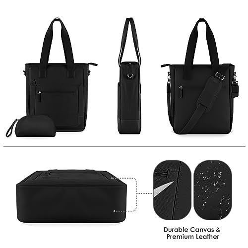 ETRONIK Tote Bag for Women, Canvas Tote Bag with Pockets, Compartments and Zipper for Work, School, Casual, Black