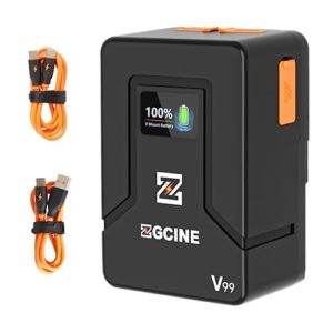 zgcine v99 v-mount battery 99wh 14.8v 6800mah with dual usb-c,d-tap,usb-a output for video camera camcorder broadcast,v-lock battery compatible with bmpcc 6k pro/canon eos r5c/sony fx3