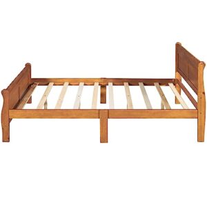 OTRIEK Queen Size Wooden Platform Bed Frames with Headboard/Footboard, Simple Modern Country Platform Bed with Sturdy Solid Wood Slat Support for Bedroom Small Living Space Boys Girls (Oak, Full)