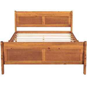OTRIEK Queen Size Wooden Platform Bed Frames with Headboard/Footboard, Simple Modern Country Platform Bed with Sturdy Solid Wood Slat Support for Bedroom Small Living Space Boys Girls (Oak, Full)