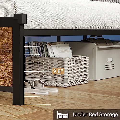 ADORNEVE Queen Bed Frame with Type-C & USB Charging Station, LED Bed Frame Queen Size with Storage Headboard, Metal Platform Bed with Headboard and LED Lights, No Box Spring Needed,Vintage Brown