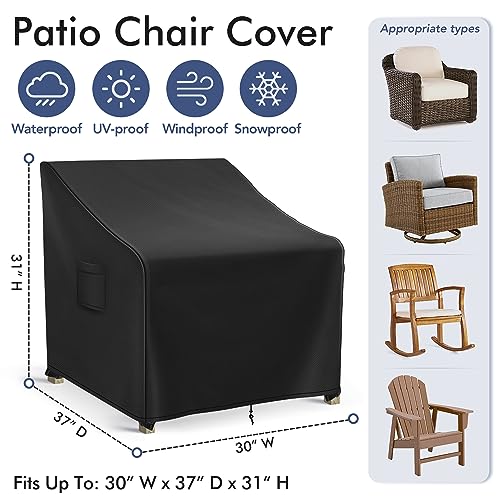 Richwon Patio Furniture Covers Waterproof for Chairs, Lawn Outdoor Chair Covers 2 Pack, Patio Chair Covers for Outdoor Furniture Fits up to 30W x 37D x 31H inches, Black