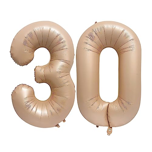 Number 30 Balloons 32 inch Digital Balloon Alphabet 30 Birthday Balloons Digit 30 Helium Balloons Big Balloons for Birthday Party Supplies Wedding Bachelorette Bridal Shower, Caramel Number 30th