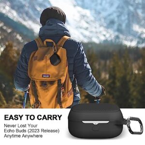 Silicone Case Compatible with Echo Buds 2023 Shockproof Protective Case Cover for All-New Echo Buds (2023 Release) Portable Scratch Resistant Cover with Carabiner and Lanyard (Black)…
