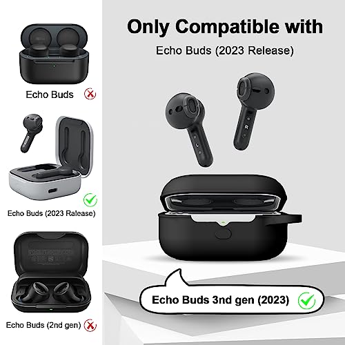 Silicone Case Compatible with Echo Buds 2023 Shockproof Protective Case Cover for All-New Echo Buds (2023 Release) Portable Scratch Resistant Cover with Carabiner and Lanyard (Black)…