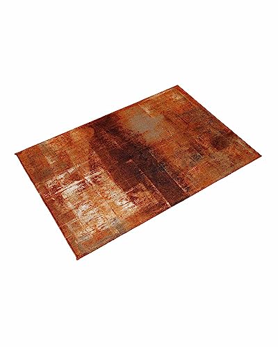 Burnt Orange Outdoor Rug for Patio/Deck/Porch, Modern Geometric Non-Slip Large Area Rug 5 x 8 Ft, Abstract Art Oil Painted Indoor Outdoor Rugs Washable Area Rugs, Reversible Camping Rug Carpet Runner