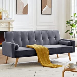 fulife convertible loveseat sofa bed sleeper daybed,modern upholstered folding recliner,small futon sofá,2 seaters couches with two pillows for living room/office/aparment/place, dark gray 72" w