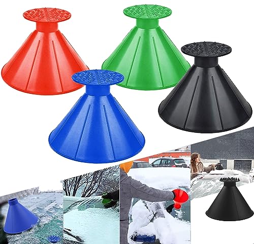 Car Ice Scrapers,Snow Scraper,Magical Ice Scrapers for Car Windshield,4 Pcs Portable Multifunctional Snow Remover Wiper,Upgrade 2-in-1 Refueling and Deicing Removal,Universal for Bus, Truck, SUV