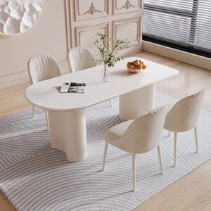 Miuuod 55.1" L Cream White Dining Table Space Saving for Small Apartment for 4-6 People Mid-Century Sturdy End Table Leisure Morden Coffee Table Office Living Room Table Solid Wood Desk Heavy Duty