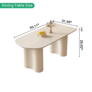 Miuuod 55.1" L Cream White Dining Table Space Saving for Small Apartment for 4-6 People Mid-Century Sturdy End Table Leisure Morden Coffee Table Office Living Room Table Solid Wood Desk Heavy Duty