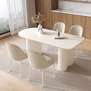 Miuuod 55.1" L Cream White Dining Table Space Saving for Small Apartment for 4-6 People Mid-Century Sturdy End Table Leisure Morden Coffee Table Office Living Room Table Solid Wood Desk Heavy Duty