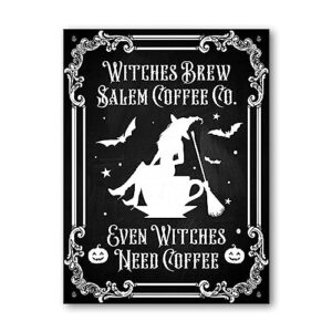 wodoro halloween decor kitchen coffee bar witches brew coffee co tin metal sign, vintage wall art plaque accessories, wicca gothic occult pagan scary creepy spooky decorations outdoor indoor (02)
