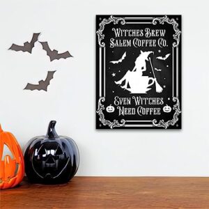 WODORO Halloween Decor Kitchen Coffee Bar Witches Brew Coffee Co Tin Metal Sign, Vintage Wall Art Plaque Accessories, Wicca Gothic Occult Pagan Scary Creepy Spooky Decorations Outdoor Indoor (02)