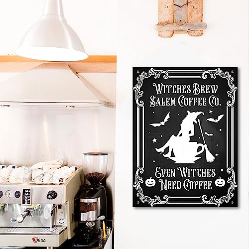 WODORO Halloween Decor Kitchen Coffee Bar Witches Brew Coffee Co Tin Metal Sign, Vintage Wall Art Plaque Accessories, Wicca Gothic Occult Pagan Scary Creepy Spooky Decorations Outdoor Indoor (02)