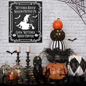 WODORO Halloween Decor Kitchen Coffee Bar Witches Brew Coffee Co Tin Metal Sign, Vintage Wall Art Plaque Accessories, Wicca Gothic Occult Pagan Scary Creepy Spooky Decorations Outdoor Indoor (02)