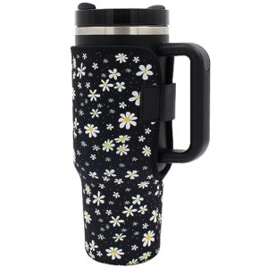 xumbtvs 40oz tumbler sleeve, reusable neoprene insulator sleeve for stanley 40oz cup, accessories for stanley 40oz tumbler with handle(daisy)