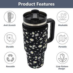 Xumbtvs 40oz Tumbler Sleeve, Reusable Neoprene Insulator Sleeve for Stanley 40oz Cup, Accessories for Stanley 40oz Tumbler with Handle(Daisy)