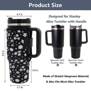 Xumbtvs 40oz Tumbler Sleeve, Reusable Neoprene Insulator Sleeve for Stanley 40oz Cup, Accessories for Stanley 40oz Tumbler with Handle(Daisy)