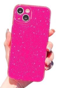 finyosee compatible with iphone 13 mini case 5.4 inch, cute neon bright color,glitter bling thin slim shockproof silicone sparkly case, soft tpu phone case for women girl-hot pink