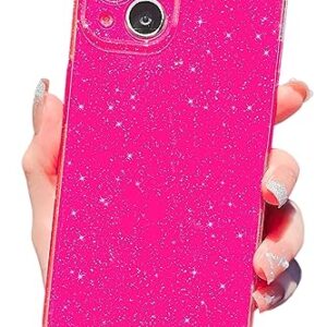 Finyosee Compatible with iPhone 13 Mini Case 5.4 inch, Cute Neon Bright Color,Glitter Bling Thin Slim Shockproof Silicone Sparkly Case, Soft TPU Phone Case for Women Girl-Hot Pink