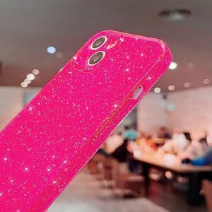 Finyosee Compatible with iPhone 13 Mini Case 5.4 inch, Cute Neon Bright Color,Glitter Bling Thin Slim Shockproof Silicone Sparkly Case, Soft TPU Phone Case for Women Girl-Hot Pink