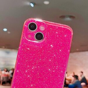 Finyosee Compatible with iPhone 13 Mini Case 5.4 inch, Cute Neon Bright Color,Glitter Bling Thin Slim Shockproof Silicone Sparkly Case, Soft TPU Phone Case for Women Girl-Hot Pink