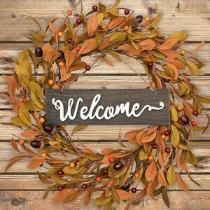 fall decor - yastouay fall wreaths for front door with welcome sign - 21" artificial autumn wreath with fall leaves berries for indoor outdoor wall farmhouse thanksgiving harvest door
