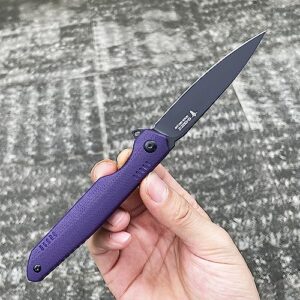 SHOOZIZ HAN312 Pocket Knife Folding Knife for EDC, 3.38" DC53 Steel Blade G10 Handle Folding knife With titanium alloy clip Ceramic ball bearing locating ball Everyday Carry Knife for Men Women (Purple+Black Blade)