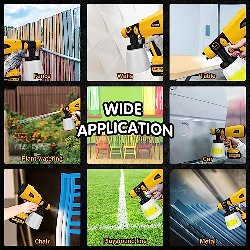 Paint Sprayer with Brushless Motor, Cordless for DeWALT 18V/20V Max Battery HVLP Electric Paint Gun, 4 Size Nozzles Spray Gun for Countless Painting, Fence, Walls, Cars, Chairs (Battery NOT Included)
